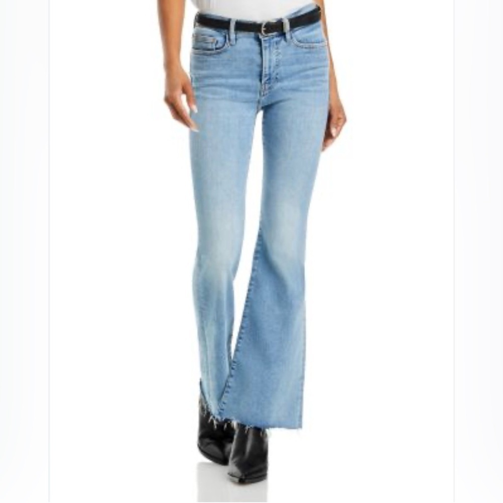 Frame Denim Le High Flare Cropped Jeans, Distressed Hem, Size 25